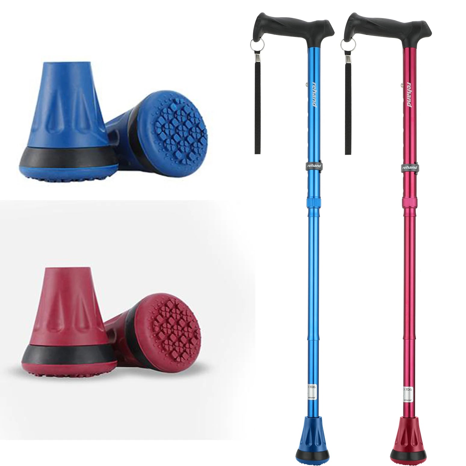 Rehand Adjustable Collapsible Aluminum Walking Cane with 78-96cm Size Range for Men and Women-Multi-Use Rehabilitation Aid