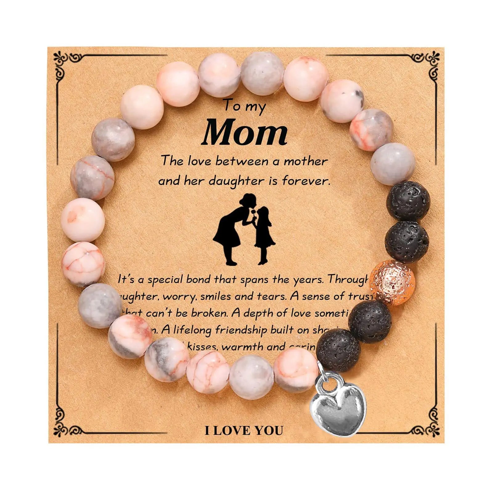 Mama Birthday Mother's Day Gifts Heart Pendant Mama Bracelets Yoga Essential Oil Diffuser Natural Stone Beaded Bracelet