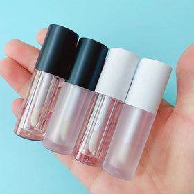 LZ Pack Stock 100pcs Matte Round Lip Gloss Bottle Packaging 2ml Small Clear Frosted Black Mini Lipgloss Tubes With Custom Logo