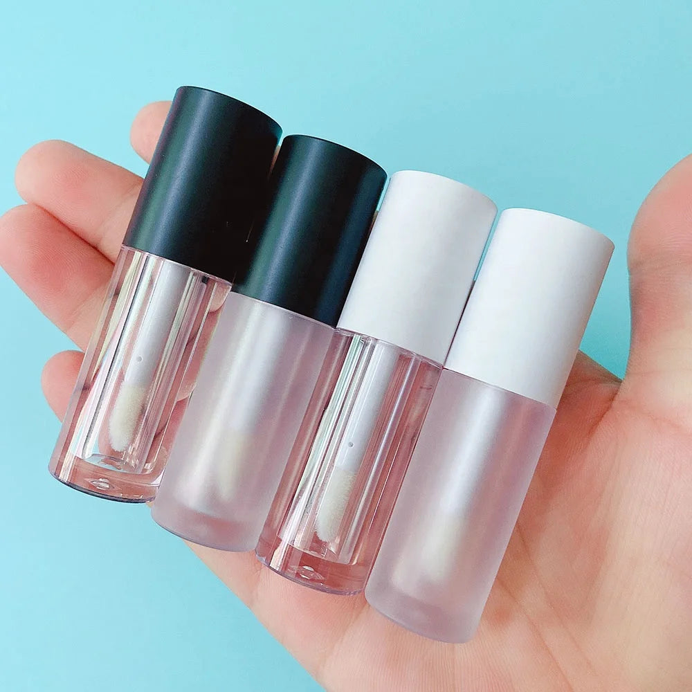 LZ Pack Stock 100pcs Matte Round Lip Gloss Bottle Packaging 2ml Small Clear Frosted Black Mini Lipgloss Tubes With Custom Logo