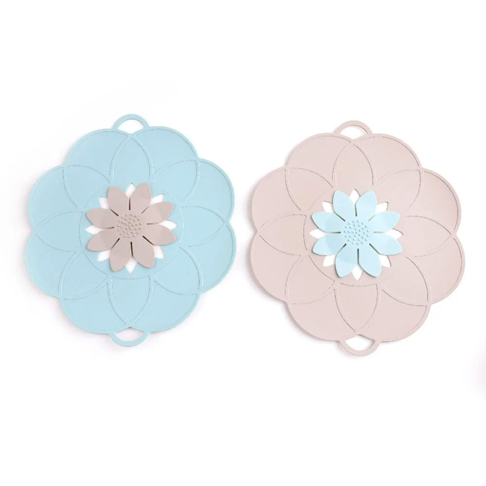 Flower Shaped Food Grade Silicone Pot Spill Stopper Lid Cover With Handle