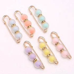Three Matte Jelly Ball Beads Brooch Pins As Waist Collection Tool Metal Kilt Safety Pins Hijab Clips Buckle for Women