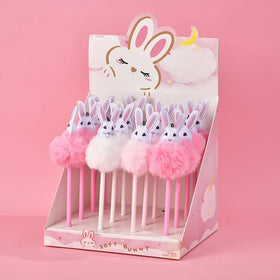 Custom Logo Cartoon Creative Kawaii Cute Pink Rabbit Plush Gel Pen for Girls