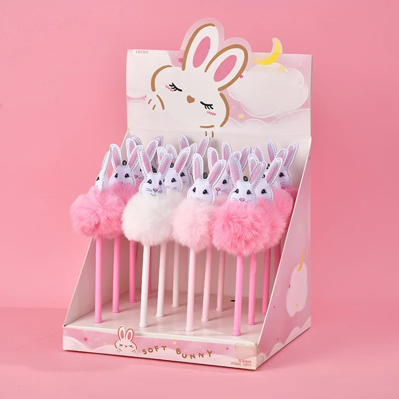 Custom Logo Cartoon Creative Kawaii Cute Pink Rabbit Plush Gel Pen for Girls