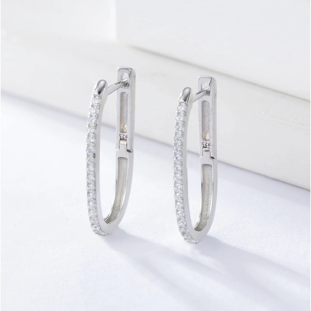 Women Jewelry 925 Sterling Silver Pave CZ 14K Gold Plated Square Box Huggie Geometric U Hoop Earrings
