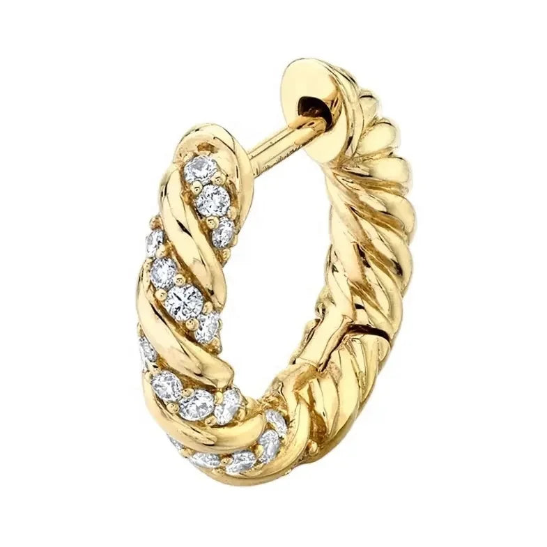 LOZRUNVE 925 Sterling Silver Pave CZ Twist Rope Small Hoop Huggie Fashion Jewelry Earrings 18k Gold