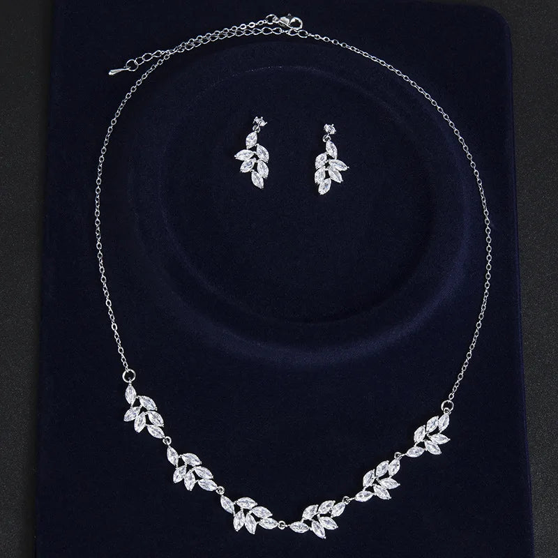 Electroplated Zircon Set Necklace Earrings Two Piece Set New Wedding Accessories Wedding Necklace Earrings Jewelry Set