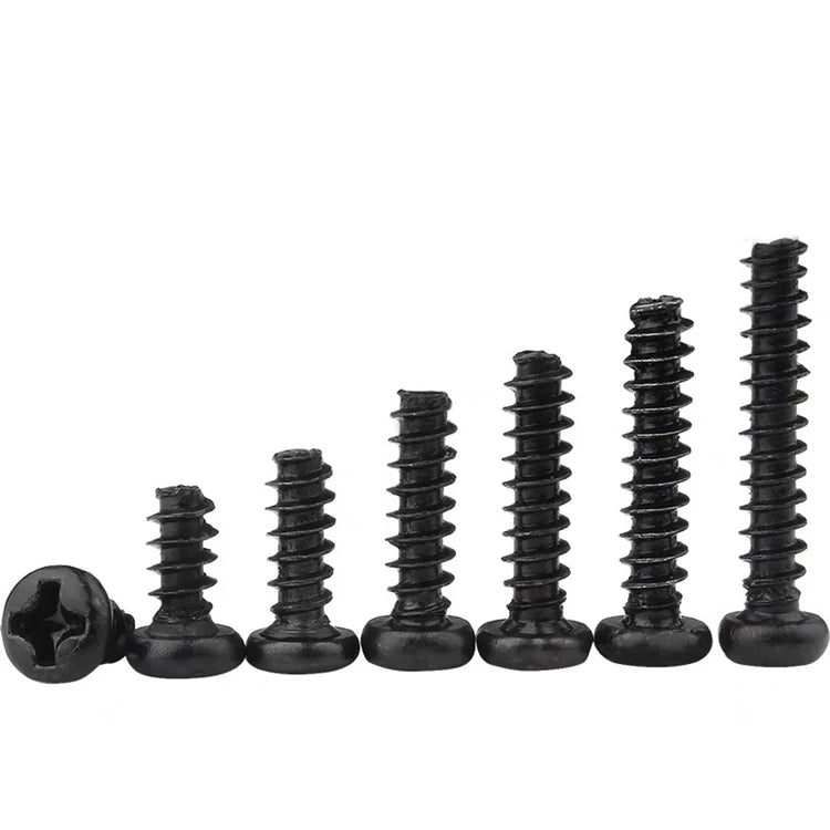 M1.4 M1.7 M2 M2.3 M2.6 M3 M3.5  M4 M5 Black Nickel Plating Phillips Pan Head Self Tapping Thread Forming Screws for Plastic