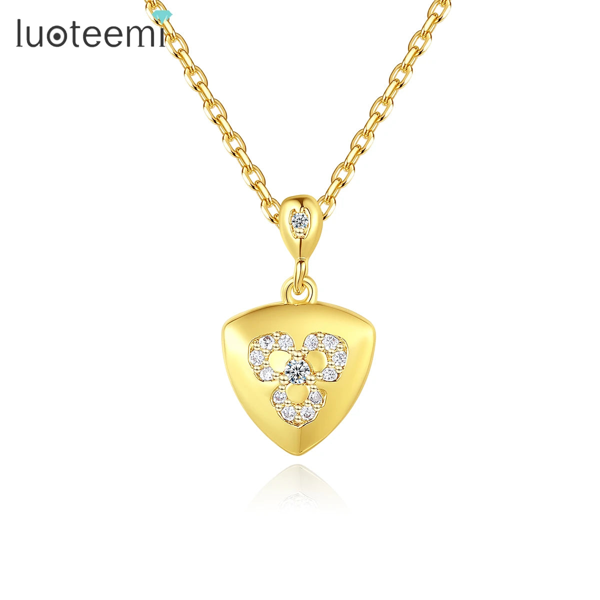LUOTEEMI Elegant Chain Necklace 18K Gold Plated Women 2020 Snow Flower Ladies Tiny CZ Pendants