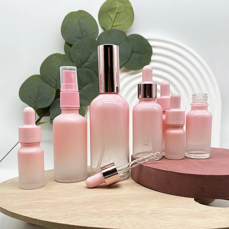5ml 10ml 15ml 20ml 30ml 50ml 100ml Frosted pink Glass Essential Oil Dropper Bottles