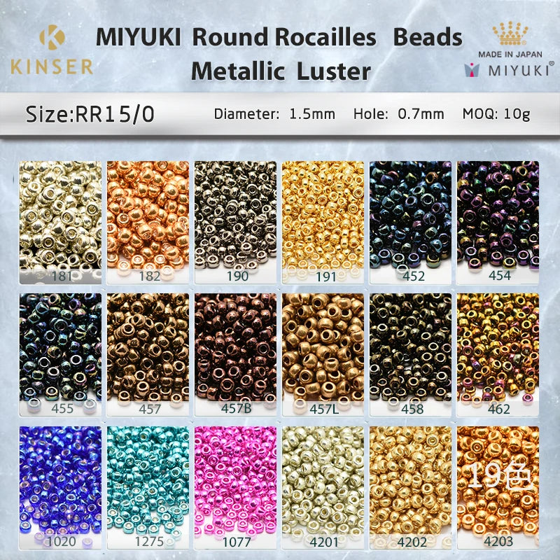 Japanese Premium Miyuki Round Rocailles 15/0 Beads 1.5 Mm [19 Color Metallic Luster ]10g Pack