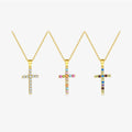FUAMAY Simple Cross Silver Necklace for Men and Women Dainty Jesus Colored Small Cross Pendant Rhodium Plated Link Chain