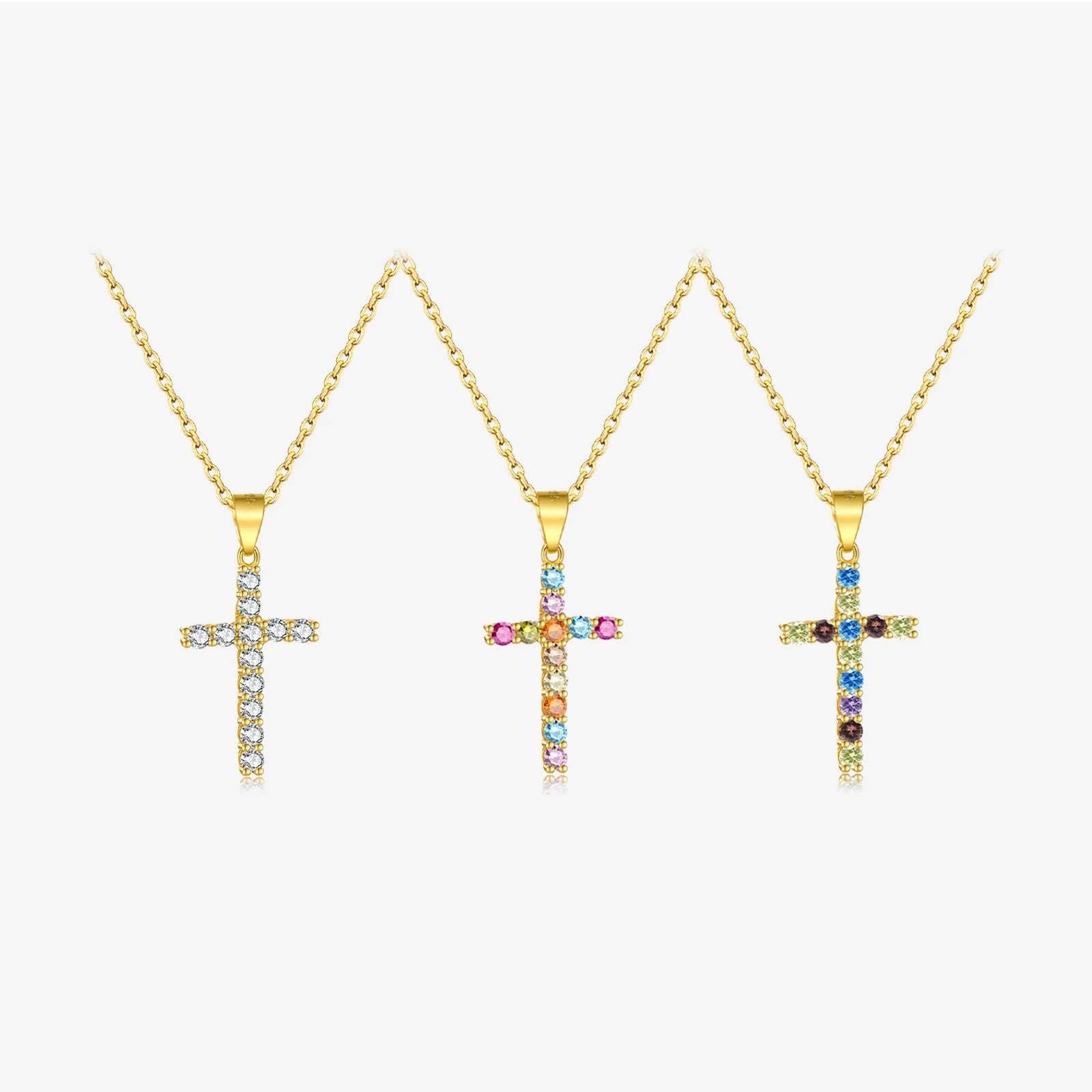 FUAMAY Simple Cross Silver Necklace for Men and Women Dainty Jesus Colored Small Cross Pendant Rhodium Plated Link Chain