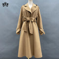 Warm Long Real Wool Trench Coat With Belt Fashion Ladies Genuine Sheep Winter Wool Woman Coat
