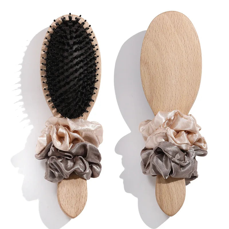 New Set Household Wood Color Hair Hoop Comb Scalp Tendon Massage Airbag Hair Brush with Bristle