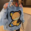 2021 Rhinestone Heavy Beading Women Jeans Jacket Plus Size Loose Fit Blue Denim Jeans Women Jackets
