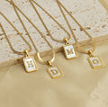 New 18K Gold Stainless Steel Flat Snake Link Chain Necklaces Natural Shell Square Shape Initial Letter Pendant Necklace