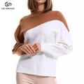Custom Logo Embroidered Women's Round Neck Thick Two-Color Wool Pullover Sweater Knitted Casual Sweatshirt Front Logo Position