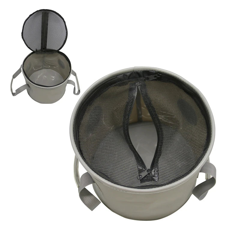 Zipper Breathable Mesh Cover Lid Foldable Space-saving Portable Foot Bath Folding Basin Camping Fishing Bucket