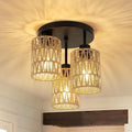 Boho Paper Rope 3-Light Ceiling Lamp Vintage Chandelier E27 Rustic Fixtures for Living Room Bedroom Dining Table Kitchen Hallway