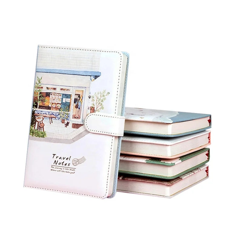 Custom Logo Travel Diary Notebook New Design A5 Size PU Leather Journals with Magnetic Clasp Cute Office Stationery Wholesale