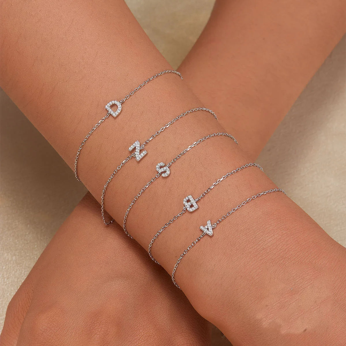 Hot Selling Fashion Jewelry S925 Sterling Silver Women Bracelet 26 Initial Letter Zircon Charm Bracelet for Women