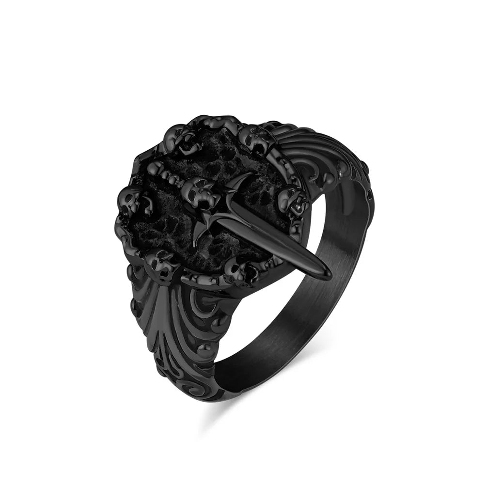 New Fashion Vintage Stainless Steel Skull Sword Ring for Men
