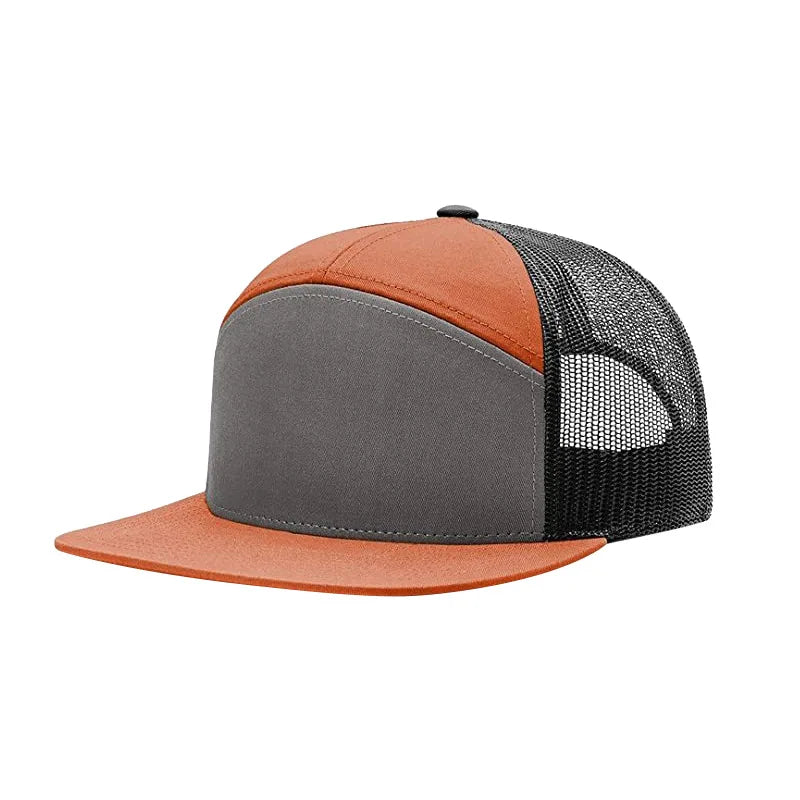 Wholesale 7 Panel Trucker Cap Style 100% Cotton Denim Flat Brim Square Snapback Hat for Casual and Hip Hop Outfit