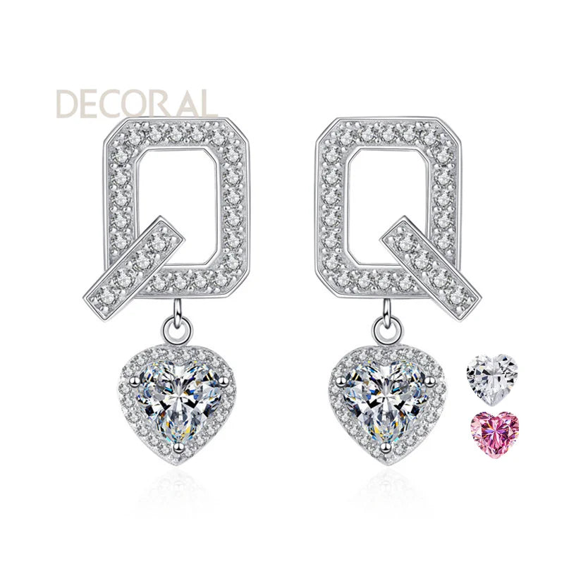 White and Pink Color Design Style Letters Q Vvs1 Heart Cut Women's Jewelry 2ct Moissanite Earrings 925 Sterling Silver Earrings