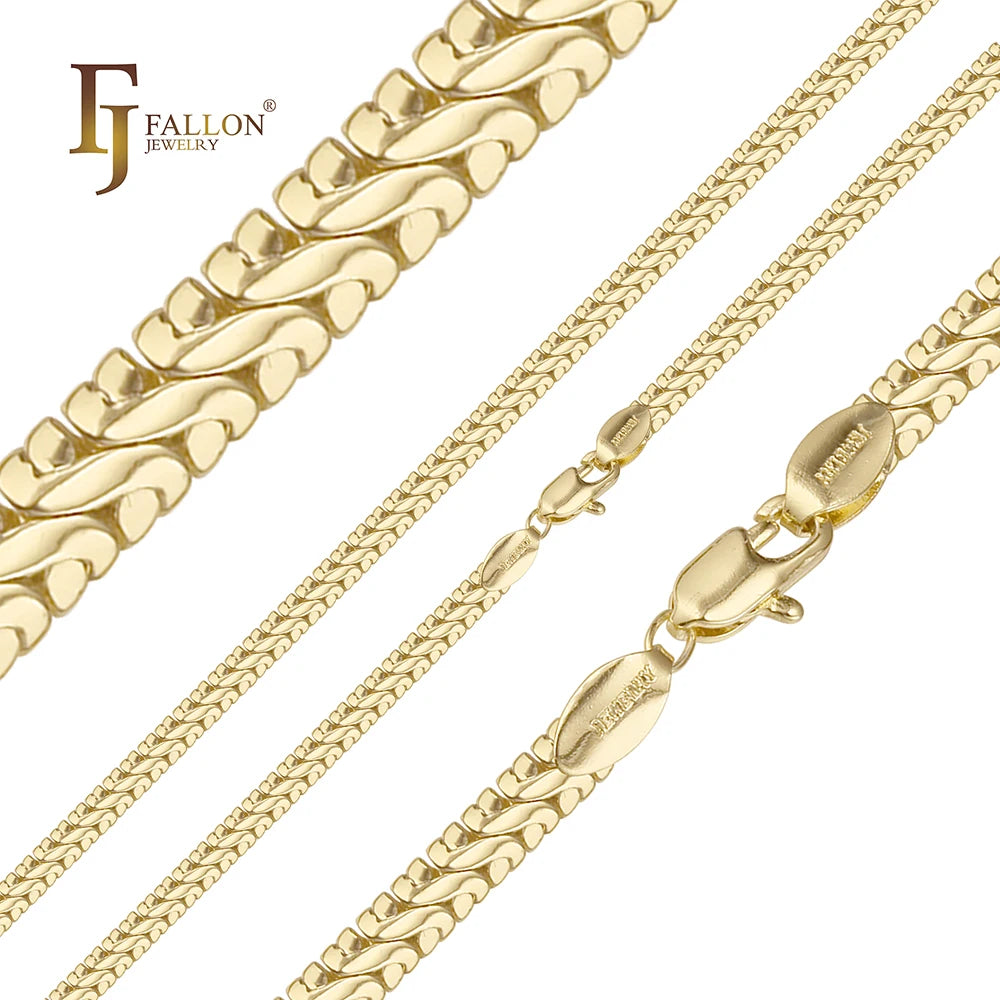 FJ Fallon Fashion Jewelry Snake Spiga s Link Chain Plated in 14K Gold Brass Based