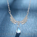 925 Sterling Silver Wings of Angle Necklace Artificial Crystal Moonstone Pendant Clavicle Chain Necklaces for Women