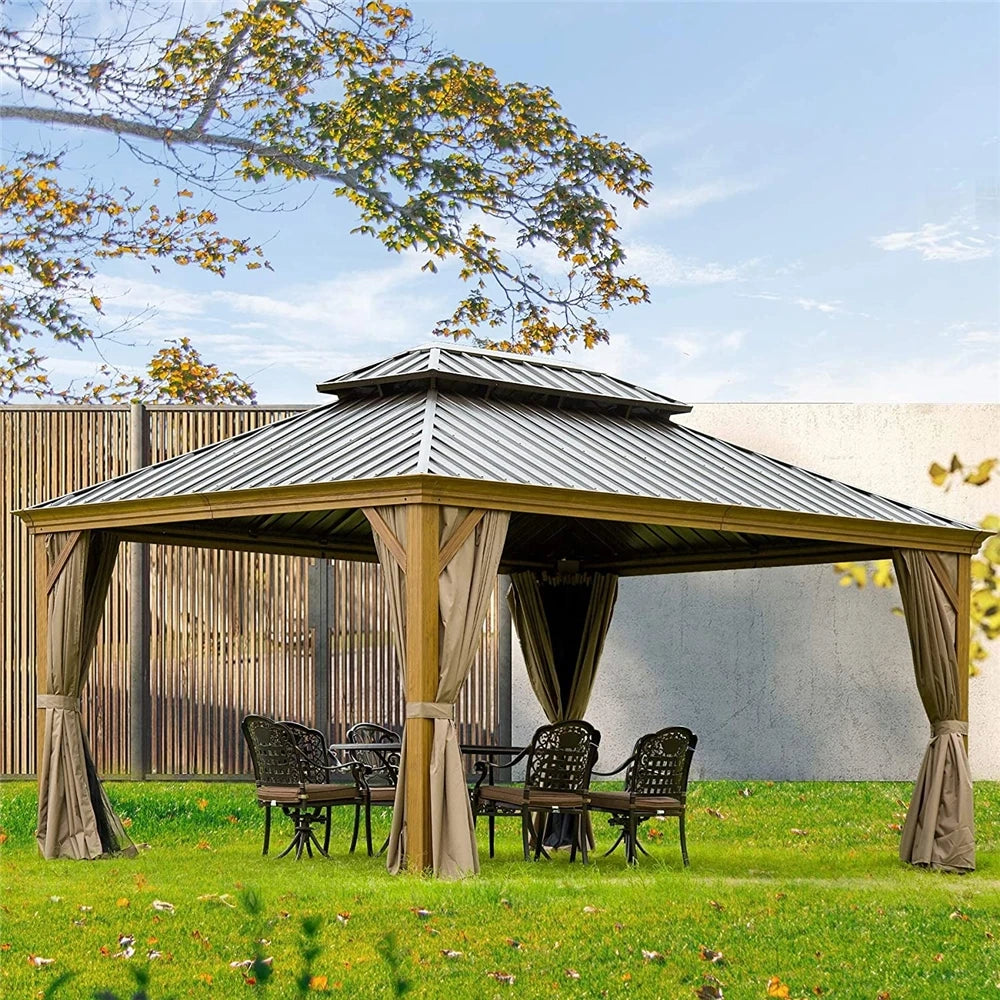 Hot Selling Outdoor Waterproof Aluminium Gazebo 12x2012x16 5x5 Hard Top Coated Gazebo with Curtains