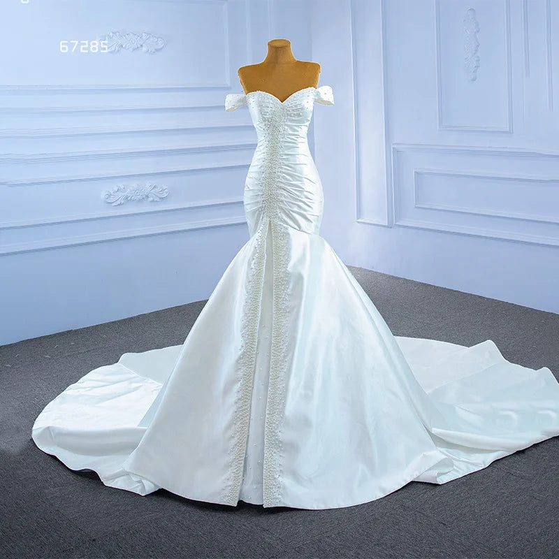 Jancember Rsm67285 One-Shoulder Tube Top Pearl Satin Elegant Mermaid Bride Wedding Dress