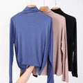 Women T-shirt Long Sleeves Autumn Solid Blue T Shirt Turtleneck Plus Size Modal Tops Tees Casual Office Basic T-shirts