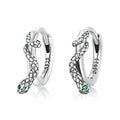 925 Sterling Silver Snake Ear Buckles Inlaid with Green Zirconium Women Hoop Earrings Fine Jewelry Women Statement Gift SCE1357