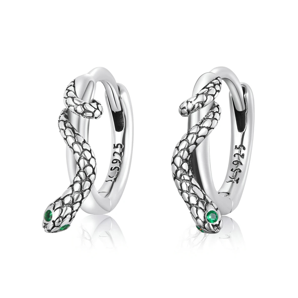 925 Sterling Silver Snake Ear Buckles Inlaid with Green Zirconium Women Hoop Earrings Fine Jewelry Women Statement Gift SCE1357