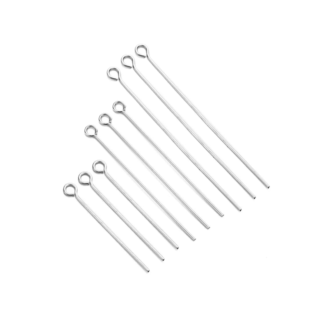 0.5mm 0.6mm 0.7mm Many Size Stainless Steel Silver Eye Pins Needles for Jewelry Making Necklace Bracelet DIY Jewelry Findings