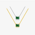 FUAMAY Fashion 925 Sterling Silver Necklace Square Solitaire Green Cubic Zirconia Necklace
