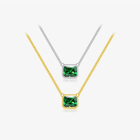 FUAMAY Fashion 925 Sterling Silver Necklace Square Solitaire Green Cubic Zirconia Necklace
