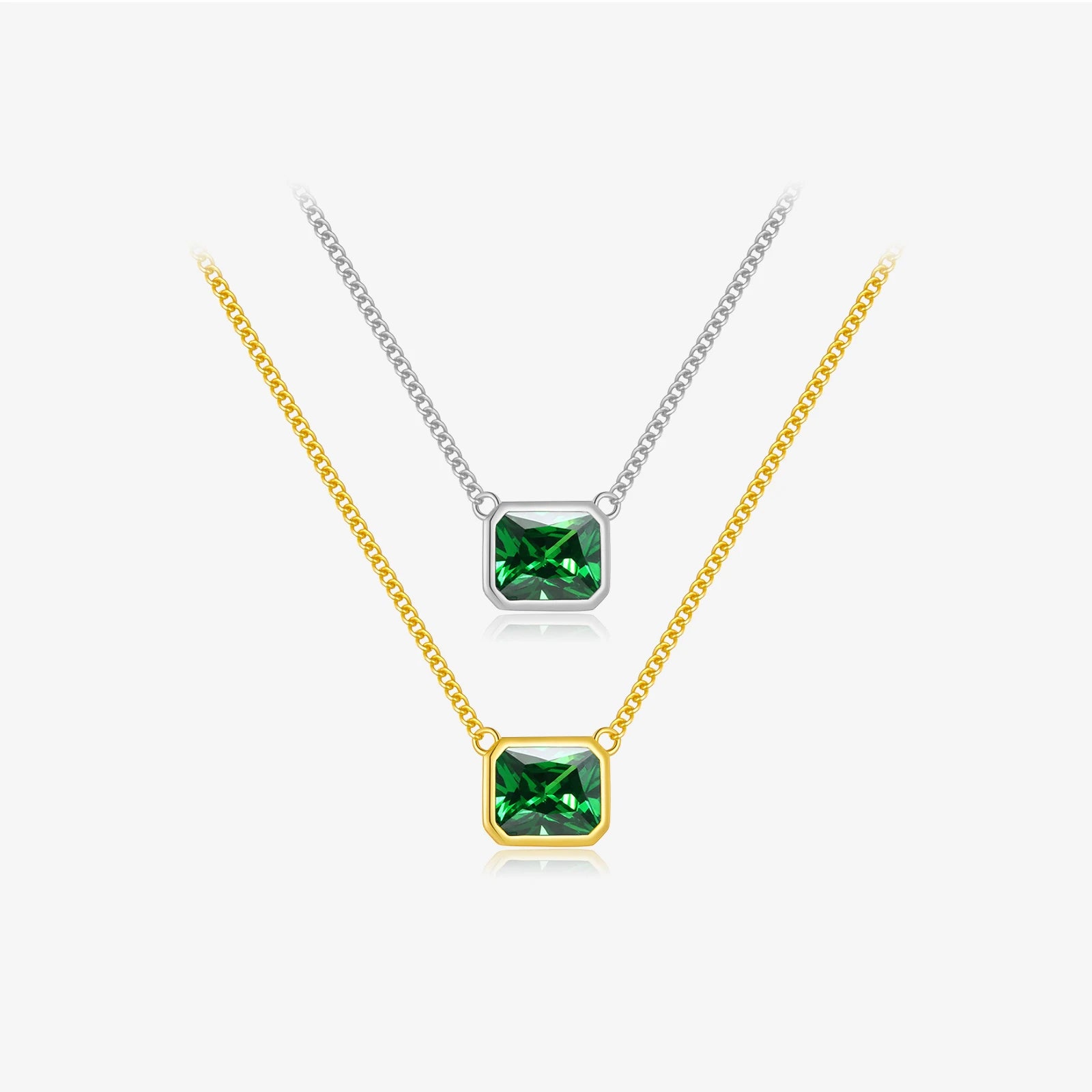 FUAMAY Fashion 925 Sterling Silver Necklace Square Solitaire Green Cubic Zirconia Necklace