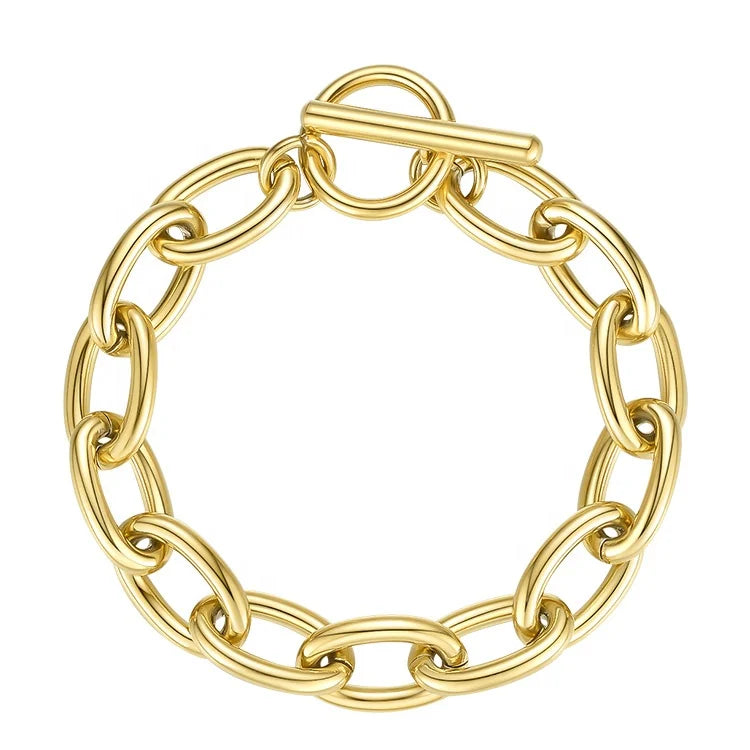 Fashion 18K Gold Plated Stainless Steel Jewelry Oval Chain Link OT Buckle for Women Accessories Bracelets B202187 MegaBDM