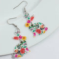 Bohemian Style Casual Colorful Flower Print Clear Resin Cut Bunny Easter Jewelry Gift Acrylic Rabbit Dangle Earrings for Women