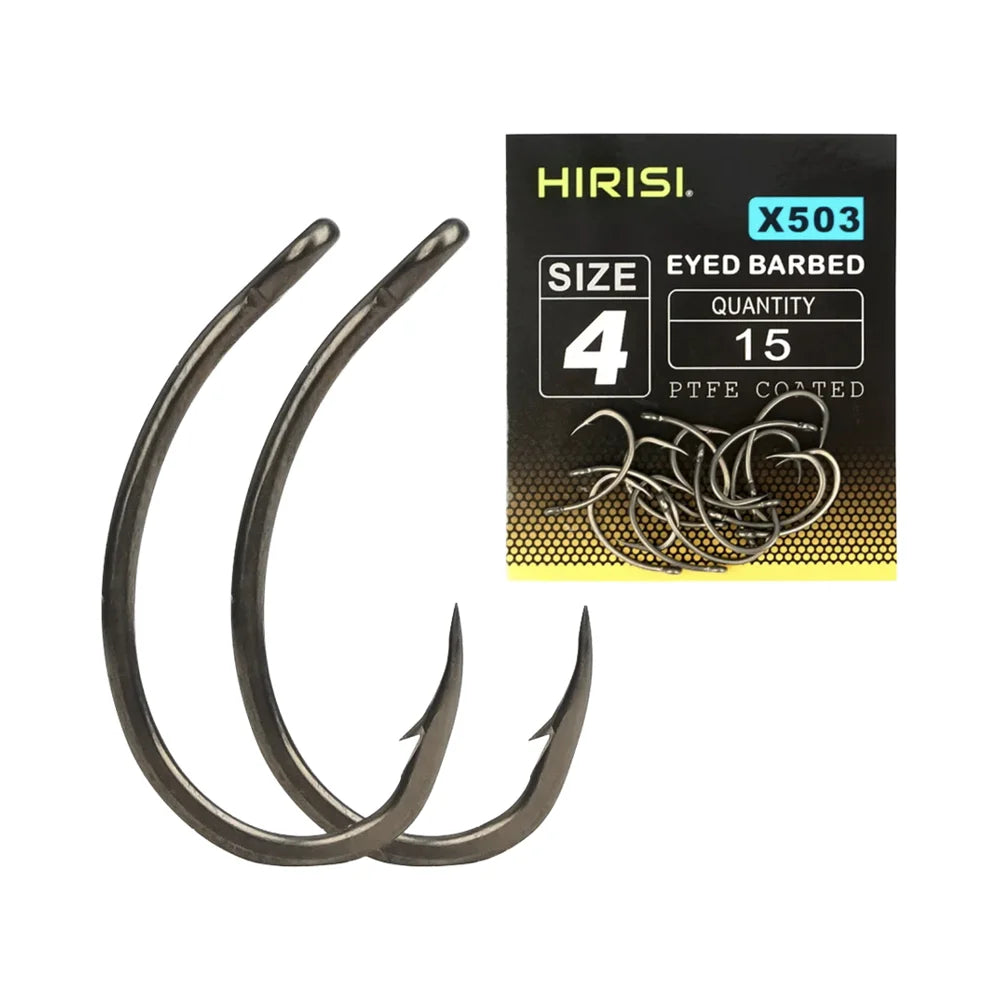 Hirisi Fishing Hooks PTFE Coated High Carbon Stainless Steel Barbed Fish Hook With Eye X503 Fishing Accessories