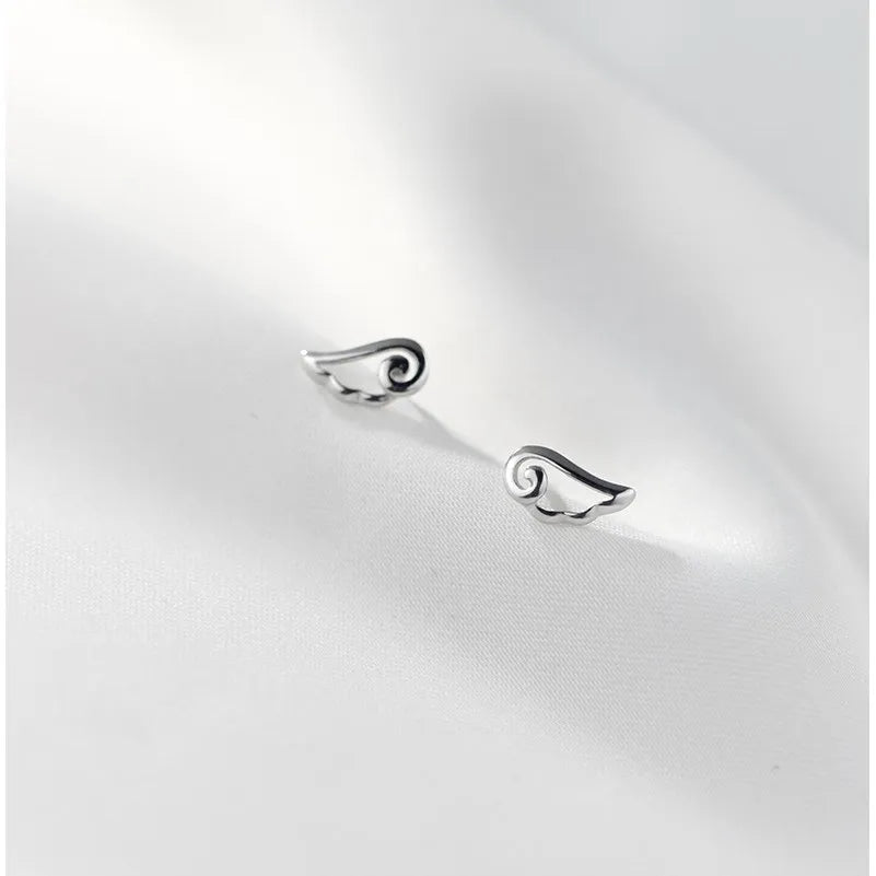 Small Cute Angel Wings Shape 925 Sterling Silver Studs Earrings Fine Jewelry for Women Girls