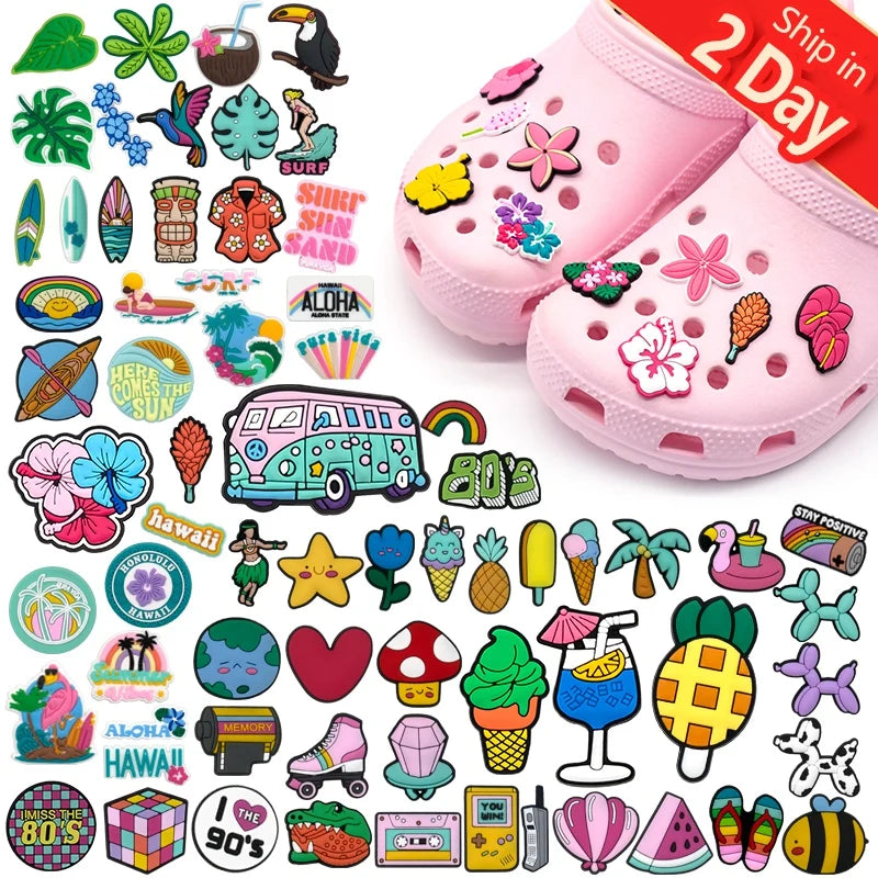 Personalized New Custom Shoe Charm Colorful Cartoon Hawaii Flower 80s 90s Styles Ice Cream Balloon Dog Shoe Charms Manufacturer