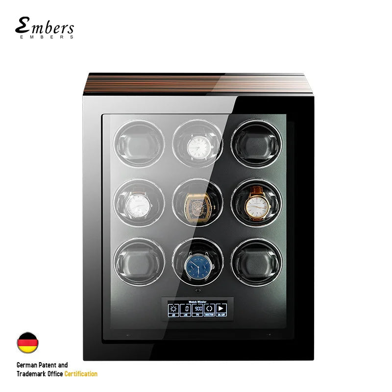 Automatic Watch Winder 9-Watch Storage Box with LED Display Smart Watch Collection Wood Lock Durable