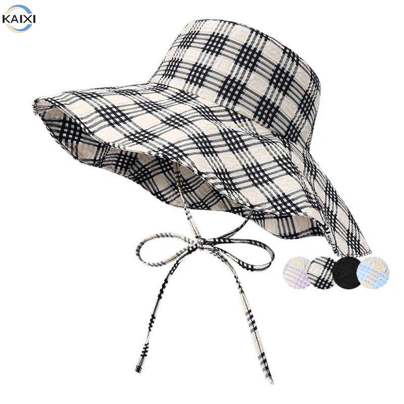Wholesale Nylon Plaid Fisherman Hat Comfortable UV Protection Summer Hat for Outdoor Sports Hiking and Beach Breathable Hat