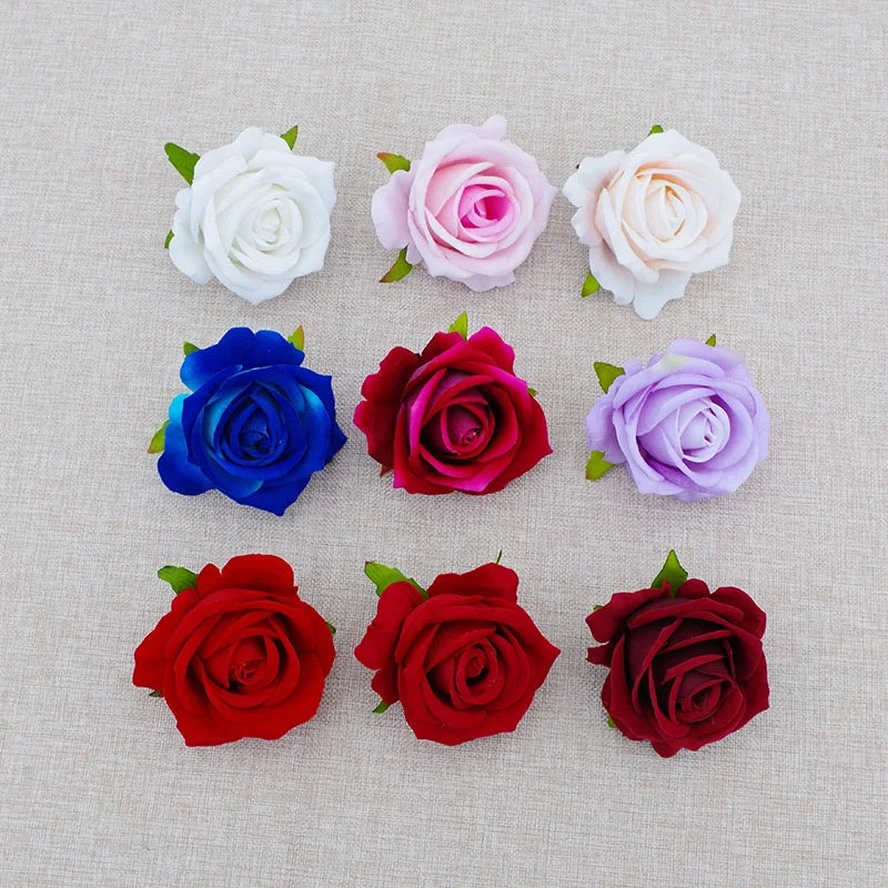 Hot Sale Cake Decoration 7cm Velvet Roses Head Artificial Flowers Rose Head for Flower Wall