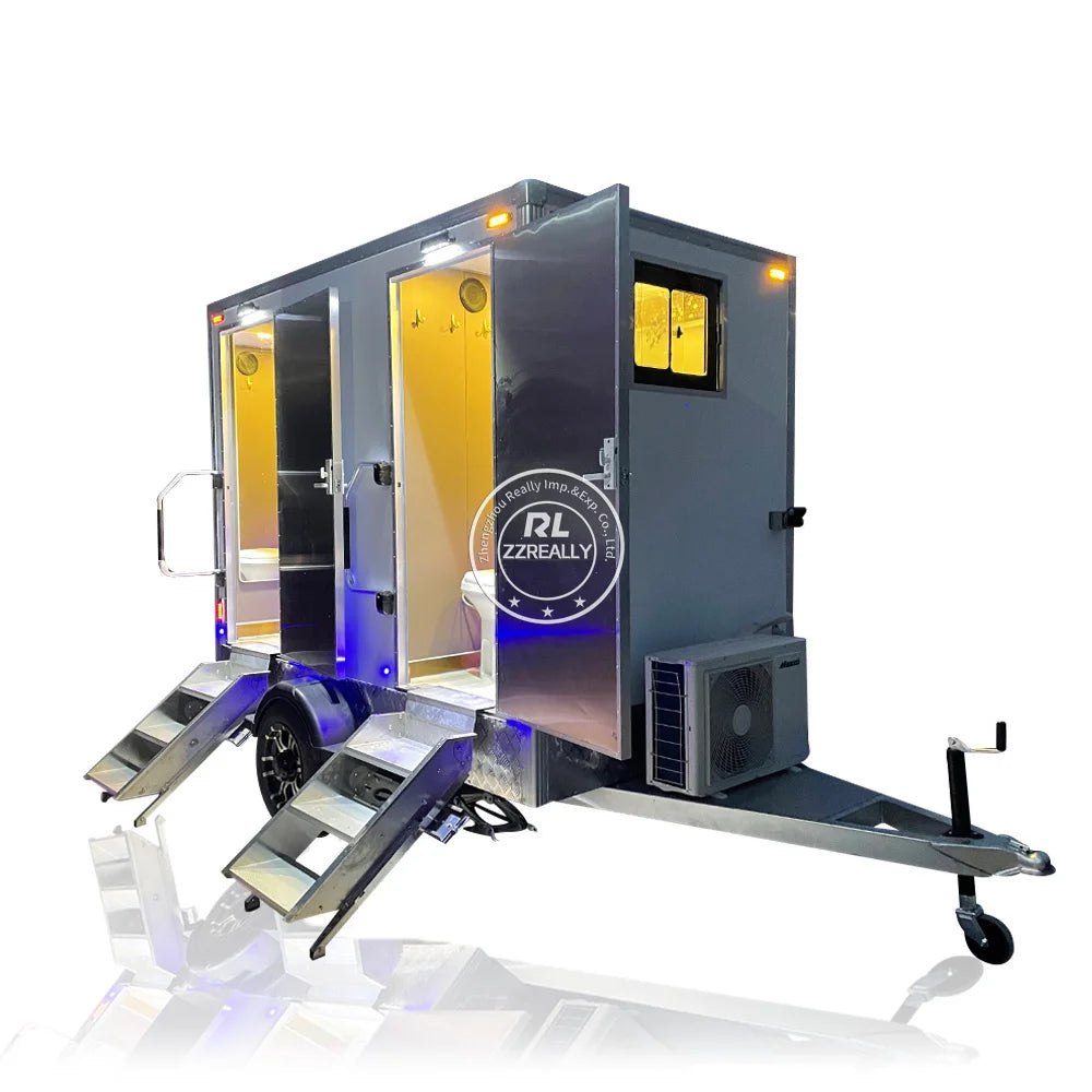 Factory Customized 2 Room Mobile Toilet VIP Mobile Toilet Trailer Portable Camp Party Toilet Trailer