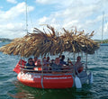 2026 Easy Operation Original Style Tiki Design BBQ Donut Boat with Thatched Roof Cruisin Tikis Bbq Dinning Boat with Led Light MegaBDM